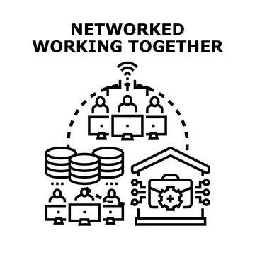 Networked team working together on shared data solution Stock Illustration
