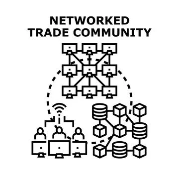 Networked trade community connecting global business data Stock Illustration