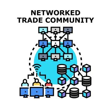 Networked trade community connecting global business data Stock Illustration