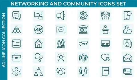 Networking and community line icon set. Featuring minimal vector outline de.. Stock Illustration