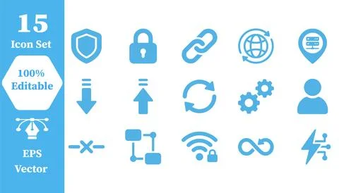 Networking and digital interface vector icon set with networking, interface Stock Illustration