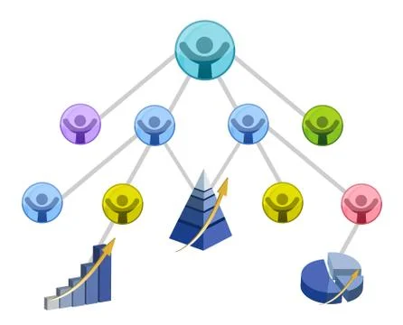 Networking business graph isolated over a white background. Illustrazione stock