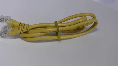The networking cable with connectors on white surface Video stock 111887712