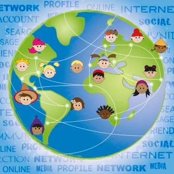 Networking - Child faces around a globe Stock Illustration