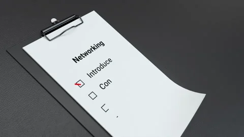 Networking Clipboard Checklist Introduce, Connect, Engage, Build relationships Vídeos de archivo 337625036