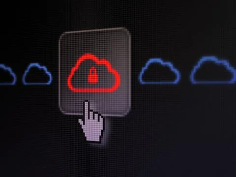 Networking concept: Cloud With Padlock on digital computer scree Illustrazione stock