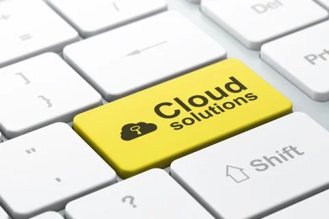 Networking concept: Cloud Whis Key and Cloud Solutions on comput Stock Illustration