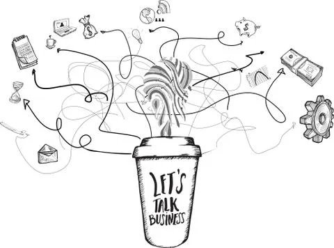 Networking concept doodles with coffee cup Stock Illustration
