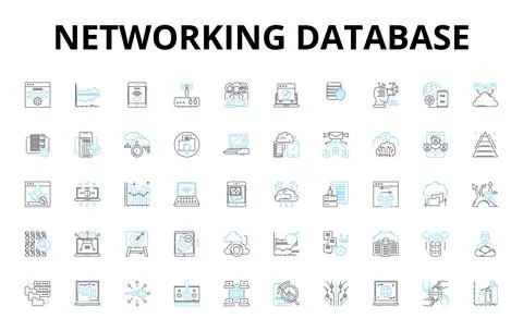 Networking database linear icons set. Connect, Collaboration, Relationships Stock Illustration