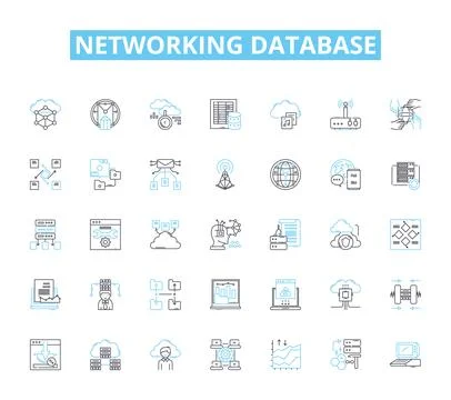 Networking database linear icons set. Connect, Collaboration, Relationships Stock Illustration