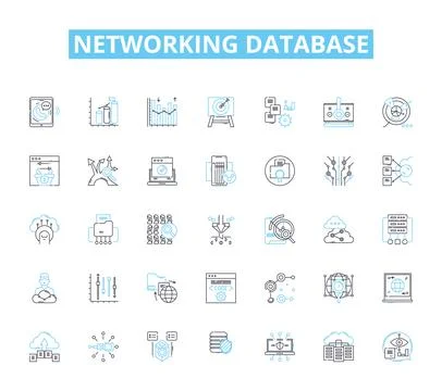 Networking database linear icons set. Connect, Collaboration, Relationships Stock Illustration
