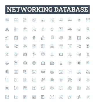 Networking database vector line icons set. Network, Database, SQL, Connection Stock Illustration