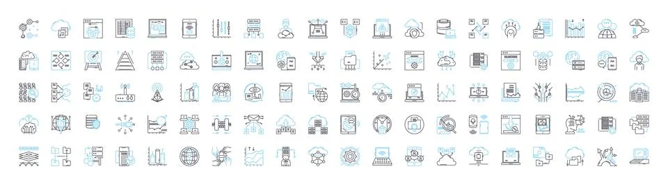 Networking database vector line icons set. Network, Database, SQL, Connection Stock Illustration