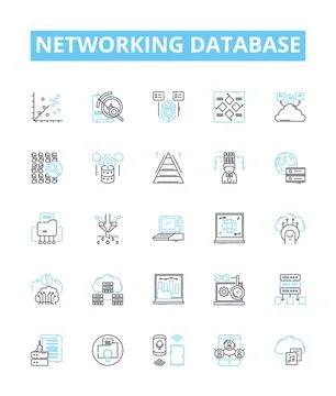 Networking database vector line icons set. Network, Database, SQL, Connection Stock Illustration