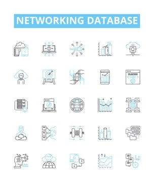 Networking database vector line icons set. Network, Database, SQL, Connection Stock Illustration
