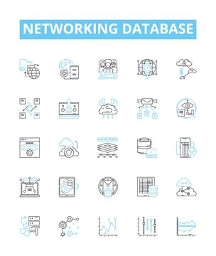 Networking database vector line icons set. Network, Database, SQL, Connection Stock Illustration