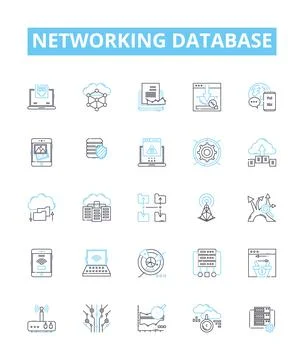 Networking database vector line icons set. Network, Database, SQL, Connection Stock Illustration