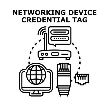 Networking device credential tag authentication concept illustration Stock Illustration
