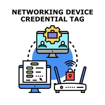 Networking device credential tag concept illustration Stock Illustration
