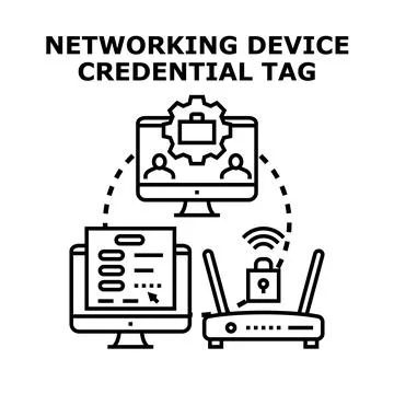 Networking device credential tag concept illustration Stock Illustration