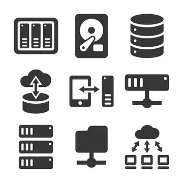 Networking File Share and NAS Server Icons Set. Vector 스톡 일러스트