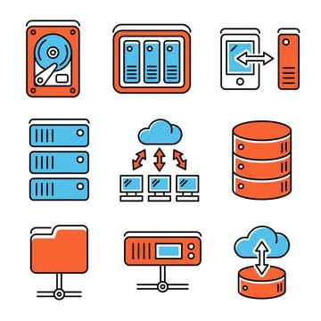 Networking File Share and NAS Server Icons Set. Vector イラスト素材
