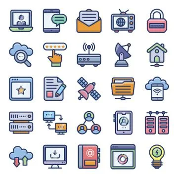 Networking Flat Icons Pack Illustrazione stock
