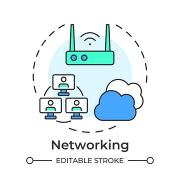 Networking flat linear concept icon Stock Illustration