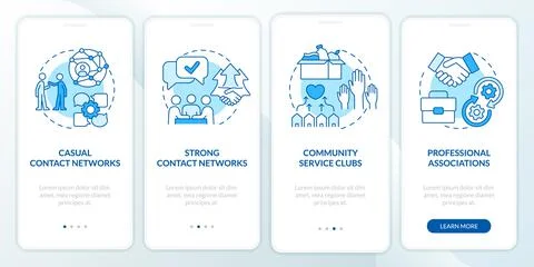 Networking groups blue onboarding mobile app screen Illustrazione stock