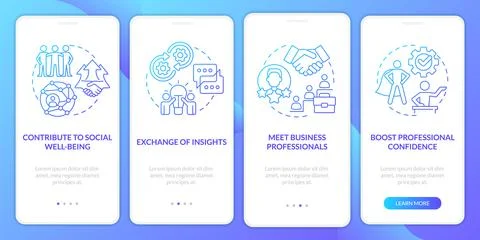 Networking to growth blue gradient onboarding mobile app screen Illustrazione stock