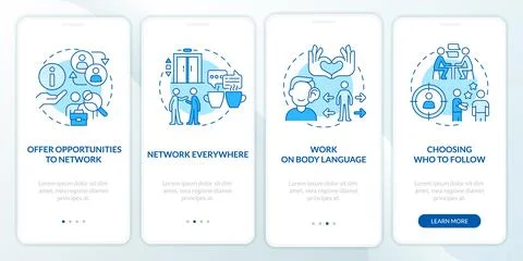 Networking guide blue onboarding mobile app screen Stock Illustration