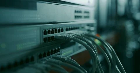 Networking hardware with attached RJ45 ethernet cables Photos
