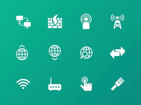 Networking icons on green background. Stock Illustration