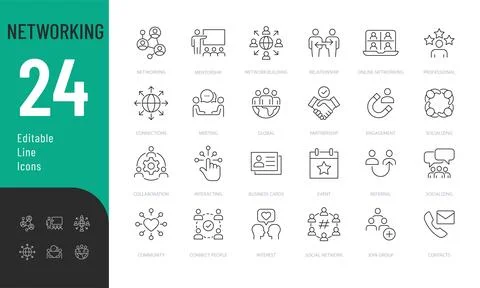 Networking line Editable Icons set. Illustrazione stock