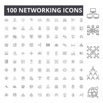 Networking line icons, signs, vector set, outline illustration concept イラスト素材