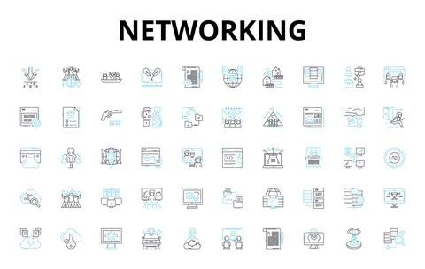 Networking linear icons set. Connected, Collaborative, Relationships Stock Illustration