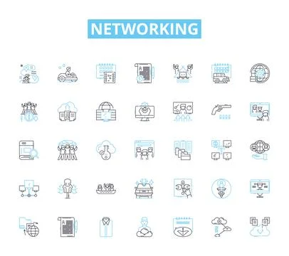 Networking linear icons set. Connected, Collaborative, Relationships Stock Illustration