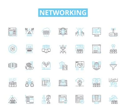 Networking linear icons set. Connected, Collaborative, Relationships Stock Illustration