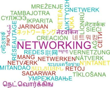 Networking multilanguage wordcloud background concept Stock Illustration