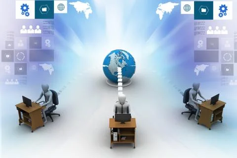 Networking people with globe Stock Illustration