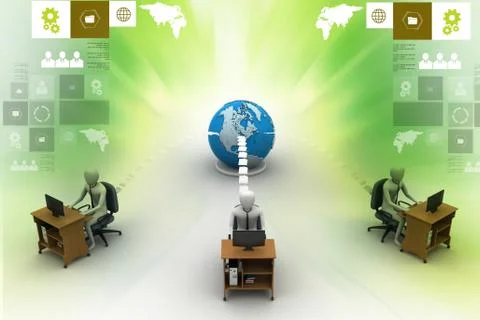 Networking people with globe Stock Illustration