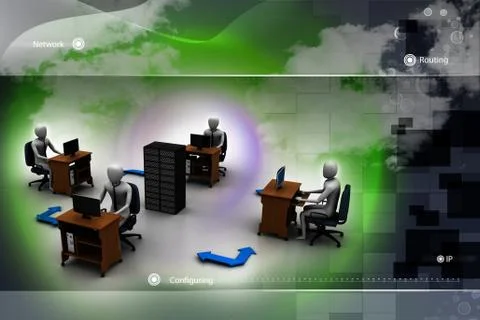Networking people  with server Stock Illustration