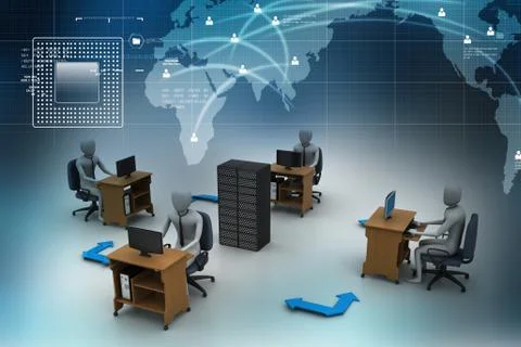 Networking people  with server Ilustración de archivo