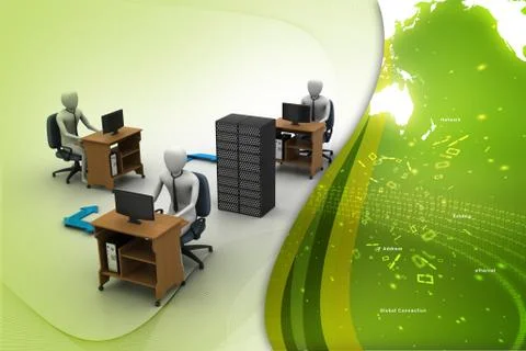 Networking people  with server Stock Illustration