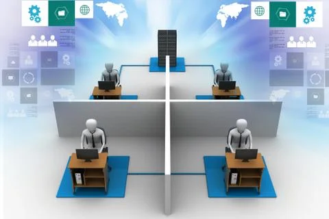 Networking people  with server Stock Illustration