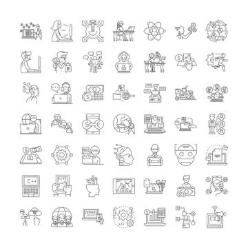 Networking proccess linear icons, signs, symbols vector line illustration set Illustrazione stock