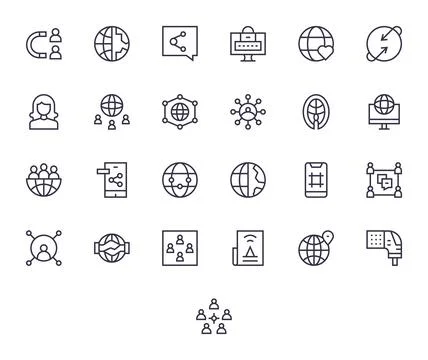 Networking Vector Icon Toolkit featuring 25 PIXEL Perfect 64x64 Regular Lin.. Stock Illustration