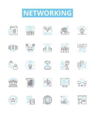 Networking vector line icons set. Networking, LAN, WAN, WiFi, Routers, Hubs Stock Illustration