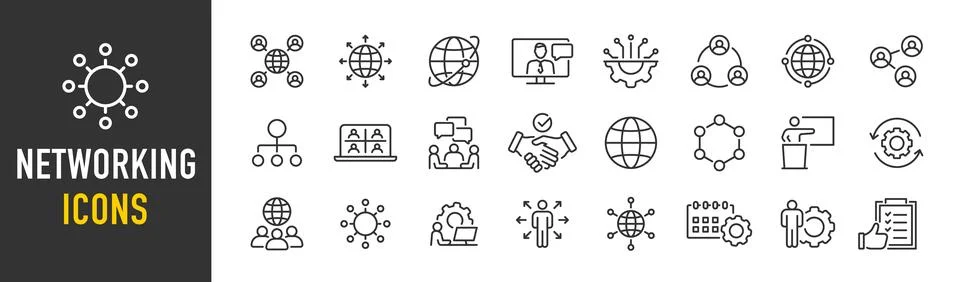 Networking web icons in line style. Connection, network, community, social .. Stock Illustration