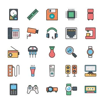 Networking, Web, Internet UI Colored Vector Icons Stock Illustration